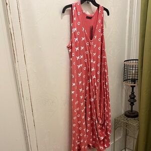 Draped Coral XO print modal Sleeveless Dress w pockets washable NWT. L